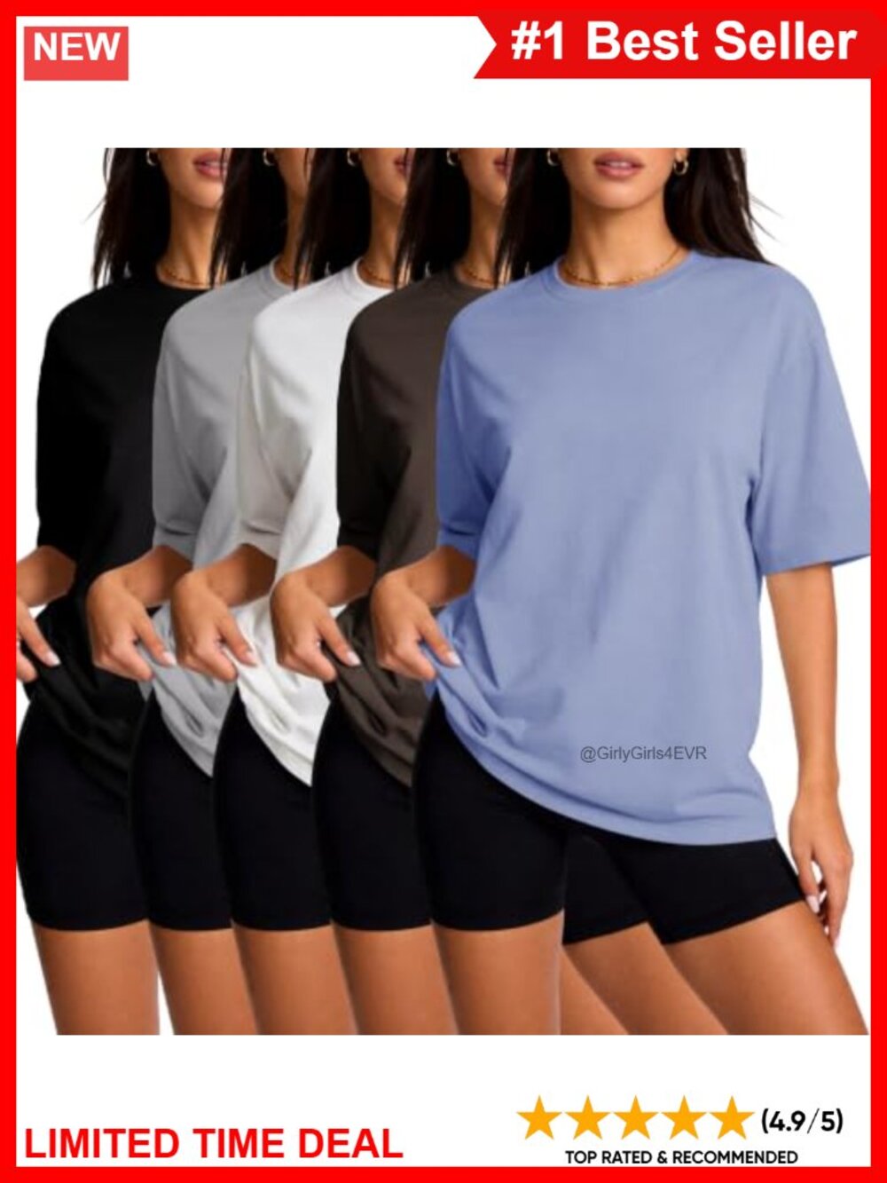 5 Pack Womens Oversized Tshirts Short Sleeve Workout Tops Crew Neck Tees